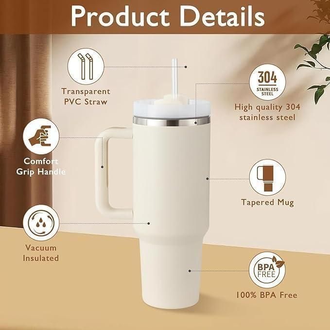 1200ML Stainless Steel Vacuum Insulated Tumbler with Lid & Straw – Hot & Cold Water Bottle for Office, Gym, Travel
