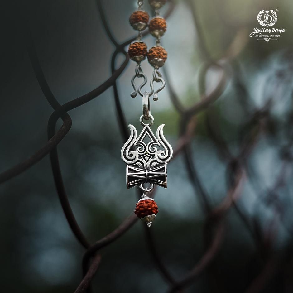 Trishul Damru Rudraksha Pendant with Original Rudraksha Mala | Lord Shiva Spiritual Set