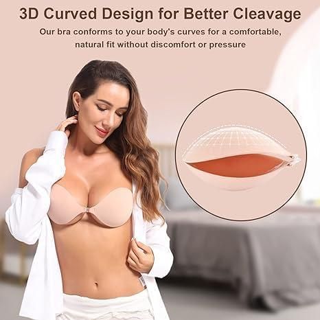 Front Open Sticky Padded Cup Bra – Silicone Strapless Backless Bra for Women