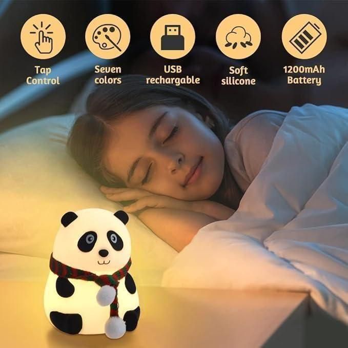 Adorable Panda Night Light Lamp for Kids – Soft Silicone with Touch Sensor