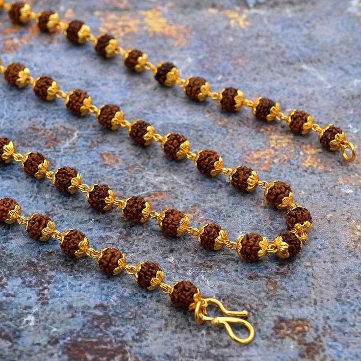 Gold-Plated Rudraksha Mala | Spiritual Beads for Meditation & Daily Wear | Authentic Rudraksha with Gold Finish