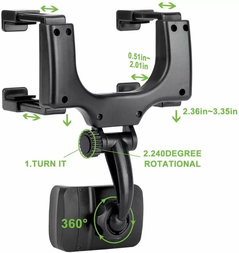 360° Cell Phone Holder – Rearview Mirror Mount Bracket Cradle for Cars & Trucks