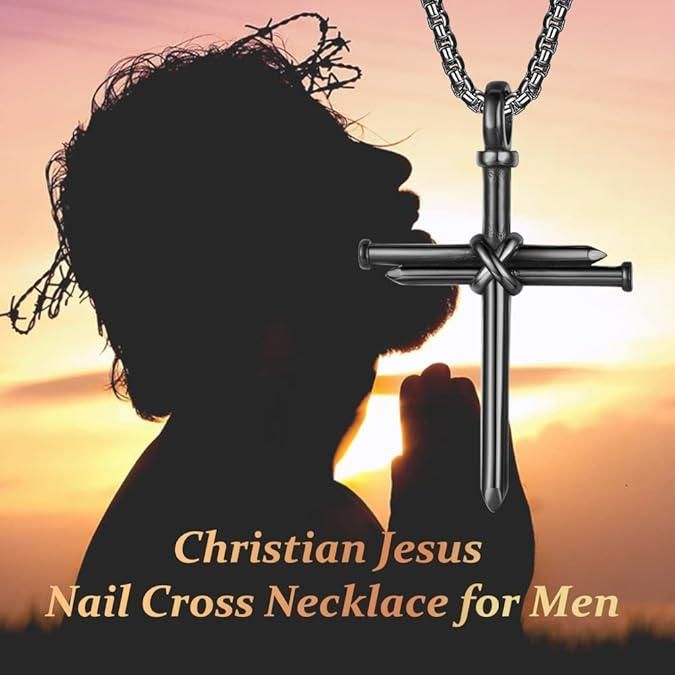 Nail Cross Necklace for Men – Stainless Steel Chain with 3 Nails Jesus Cross Pendant