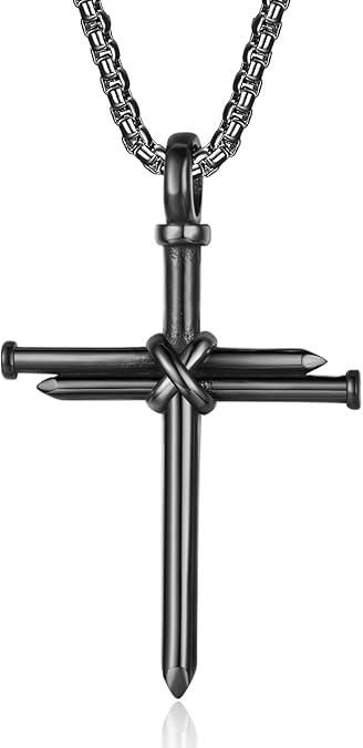 Nail Cross Necklace for Men – Stainless Steel Chain with 3 Nails Jesus Cross Pendant