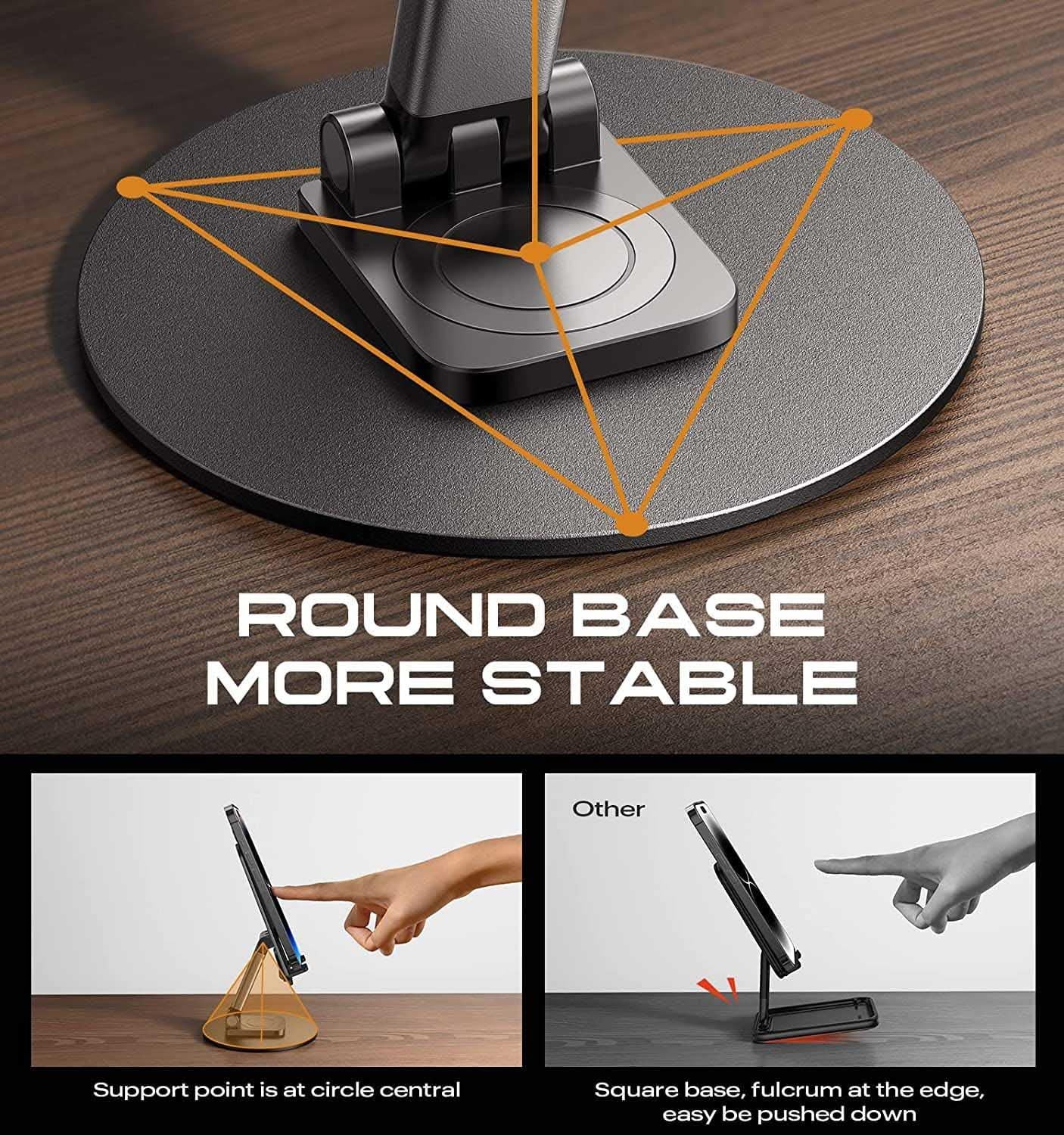 Mobile Phone Stand with 360° Rotation, Adjustable Height, and Angle