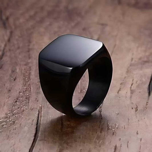 Saizen Black Square Vintage Ring – Stainless Steel Ring for Men & Boys