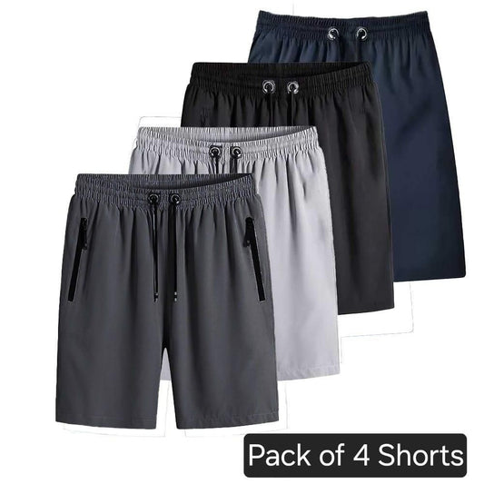 Combo of 4 Men's Stretchable Cotton Shorts – Regular Fit, Solid Colors, Casual Wear