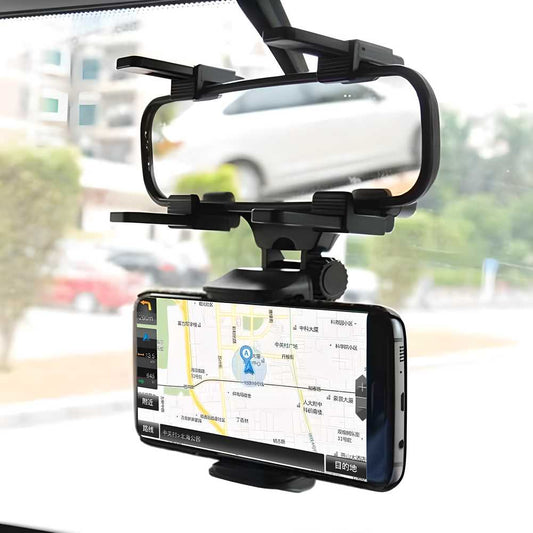 360° Cell Phone Holder – Rearview Mirror Mount Bracket Cradle for Cars & Trucks