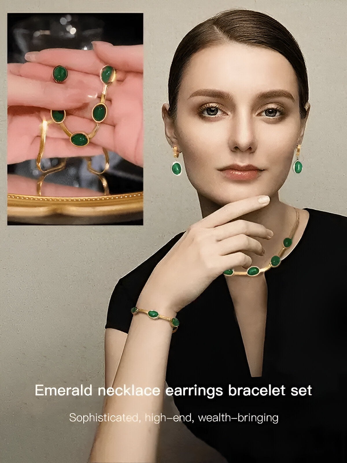 Oval Green Crystal Necklace & Bracelet Set – Stylish & Elegant